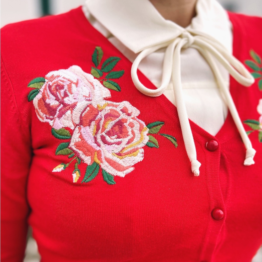 Hearts & Roses Cardigan in Red - Picture 4 of 8